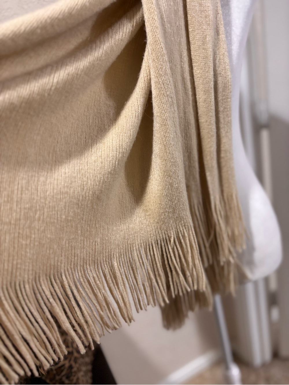 Classic Beige Fringe Wrap Scarf - Neutral Women's Accessory - Picture 2 of 2